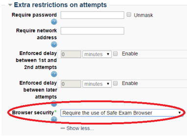 Það þarf að velja Require the use of Safe Exam Browser